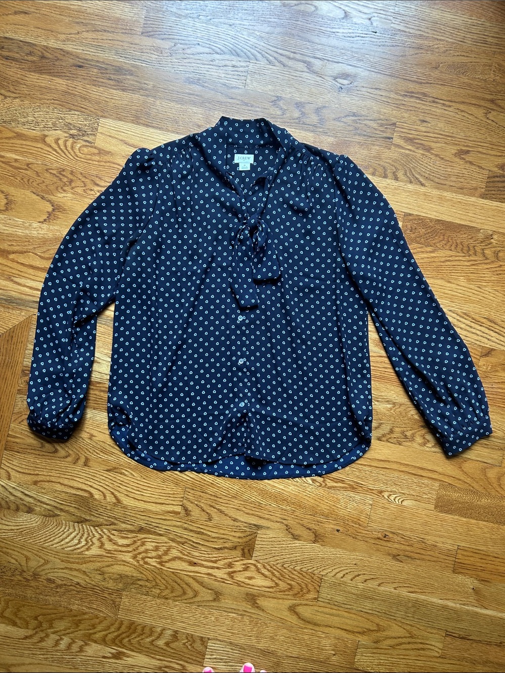 J. Crew Navy Tie-Neck Blouse